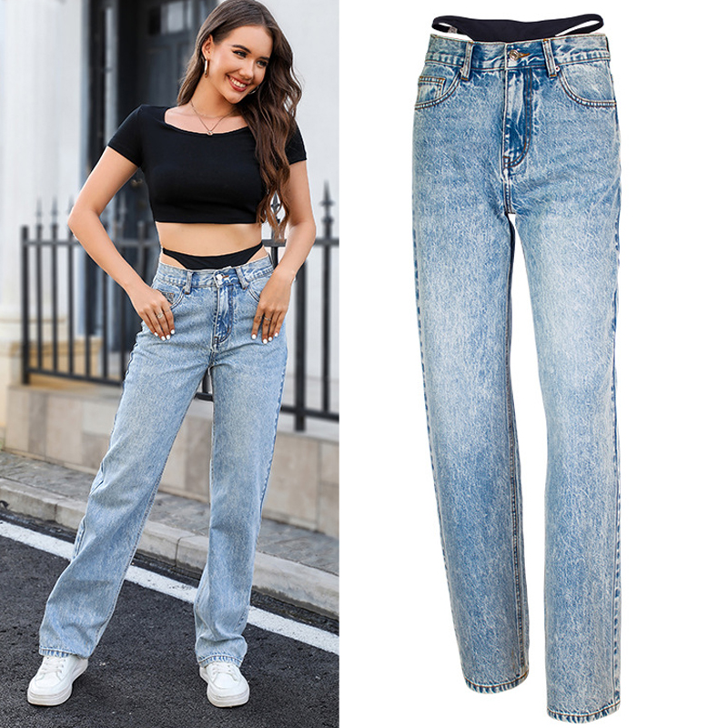 Streetwear Outfit Brand - Jeans Lurus Jahitan Dua Potong Palsu