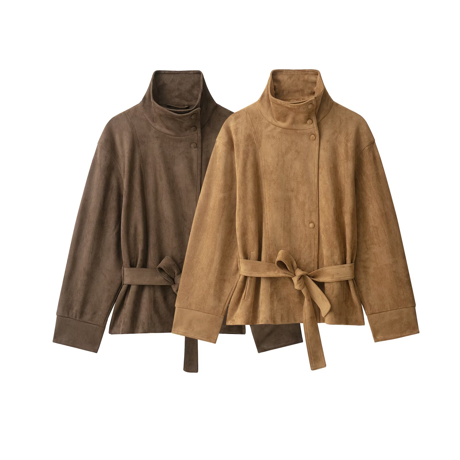 Streetwear Brand Belts - Jas Trench Pendek Wanita Berbahan Suede